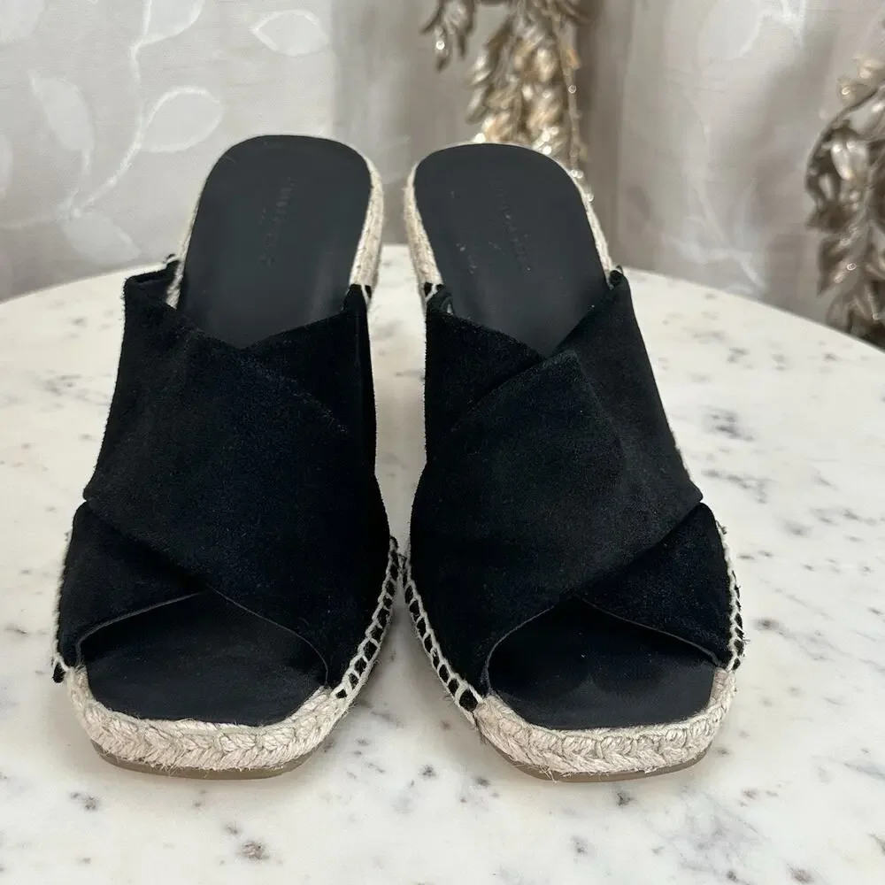 Banana‎ Republic Sandals Womens 8.5 M Slip On Wedge Espadrille Slide Black Suede